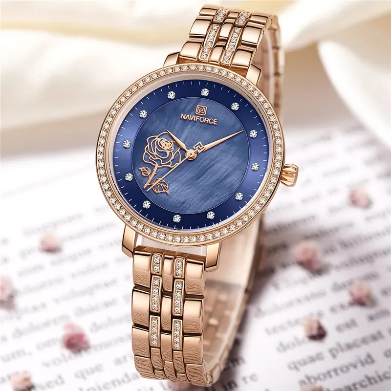 Naviforce NF5017 Rose Gold Blue Dial Ladies Watch